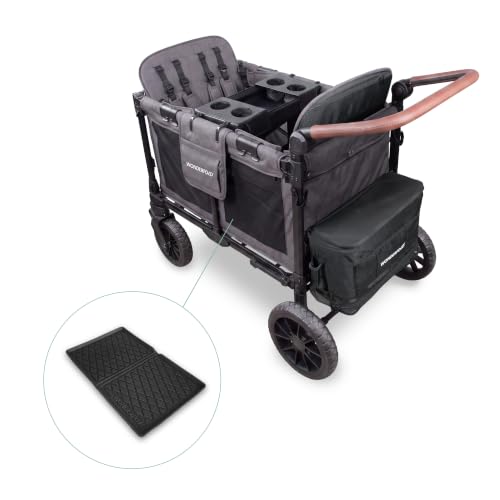 Image of Wonderfold W4 Luxe Pro Bundle - 4-Seater Stroller Wagon with All-Weather Mat and Flex Snack Tray, Safety-Certified with 5-Point Harnesses - Gray