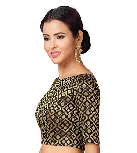Image of Studio Shringaar Women's Readymade Brocade Elbow Length Sleeves Saree Blouse