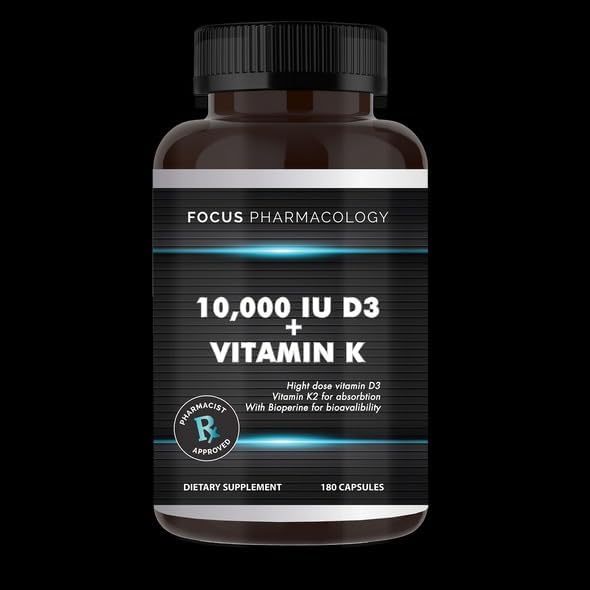 Focus Pharma VitD 10,000IU w/K2 180 CT