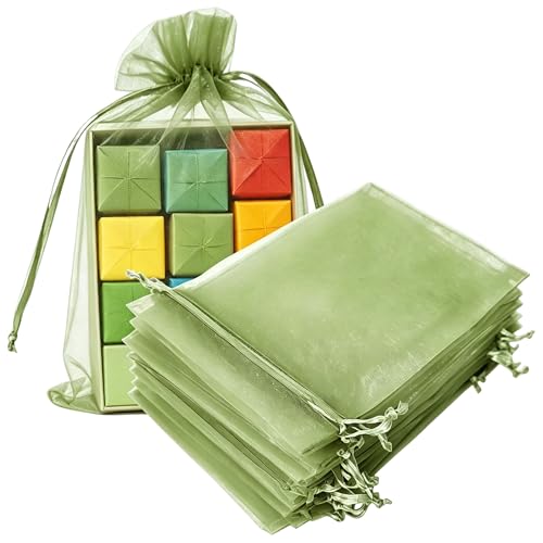 Pimuza 100pcs 5x7 Inch Sheer Organza Mesh Drawstring Gift Bags
