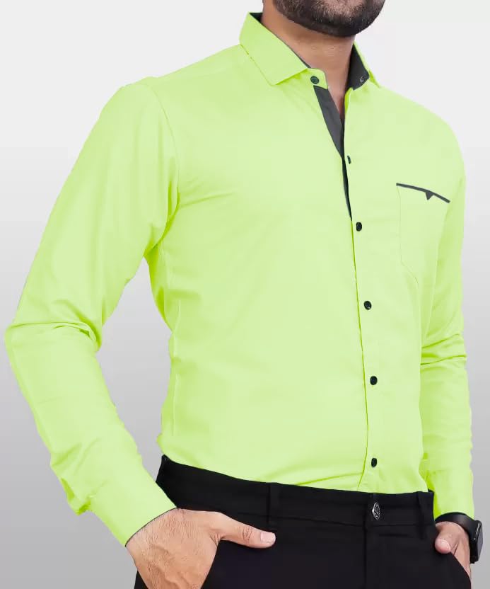 Image of CB-COLEBROOK Men's Regular Fit Solid Soft Touch Cotton Casual Shirt with Pocket Design with Spread Collar & Full Sleeves (Available in Plus Size)