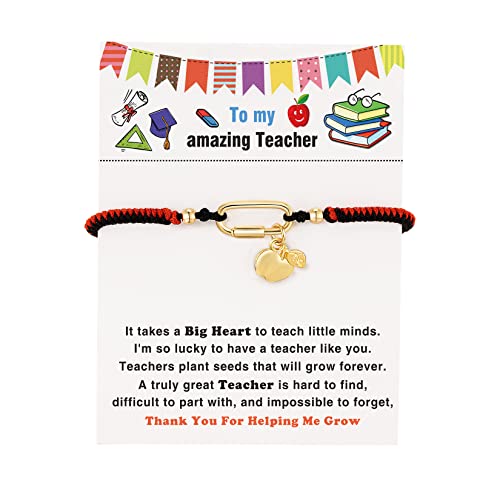 Fervent Love Back To School Teacher Gifts Gold Apple Charm Bracelets For Women Teacher Appreciation Gifts For Women Thank You Gifts For Women Black And Red Thread Braided Teacher Bracelet, Flbr06A #TOP4