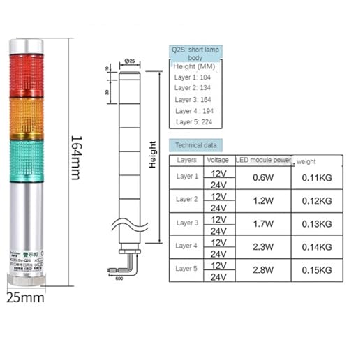 Lumière LED miniature d'avertissement 24V fixe à 1 couche avec buzzer - 8