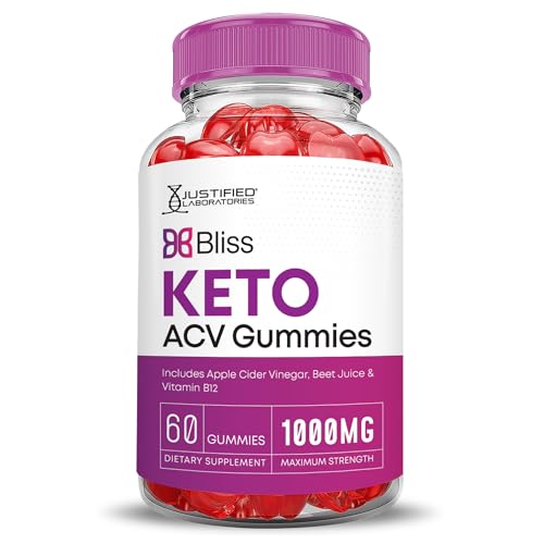 Justified Laboratories Bliss Keto ACV Gummies (1000 mg) - 60 Count - Formulated with Apple Cider Vinegar, Folate & Vitamin B12 - Non-GMO, Vegan, Gluten Free - 30 Servings