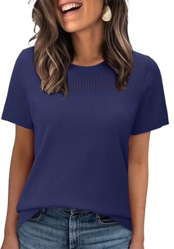 Image of WIHOLL Short Sleeve Sweater for Women Trendy Summer Tops 2026 Early Spring Fashion Business Casual Outfits