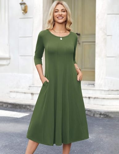 Image of HOTOUCH Women's 3 /4 Sleeve A-line and Flare Midi Long Dress