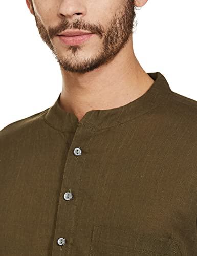 Image of See Designs Men Full Sleeve Cotton Solid Straight Slub Effect Kurta