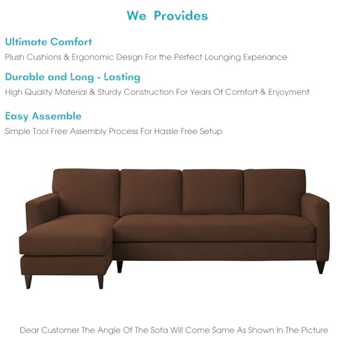 Image of Carlos LHS 4 Seater L Shape Sofa Set for Living Room & Home Office Furniture, Modern Durable Sectional Corner Sofa Couch, Premium Fabric Comfortable Seating with Strong Frame (Brown)
