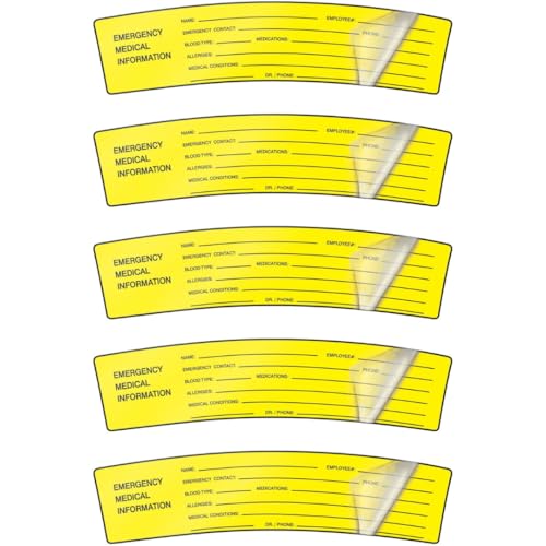 AccuformNMC NMC Hard Hat Emergency Medical Information Hard Hat Labels (Pack of 5), Self-Laminating Adhesive Vinyl, Bright Yellow, 1.5" x 6", LHTL250, American Made Safety Tags, Signs, and Labels