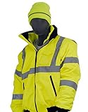 Majestic Glove 75-1300 PU Coated Polyester High Visibility Bomber Jacket with Fix Quilted Liner, Large, Yellow