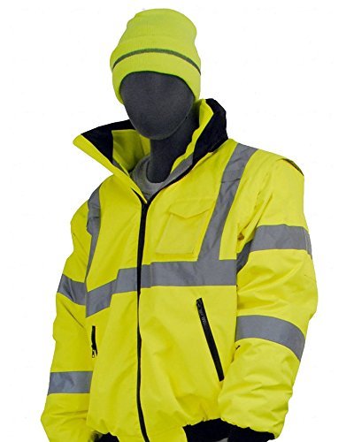 Majestic Glove 75-1300 PU Coated Polyester High Visibility Bomber Jacket with Fix Quilted Liner, Large, Yellow