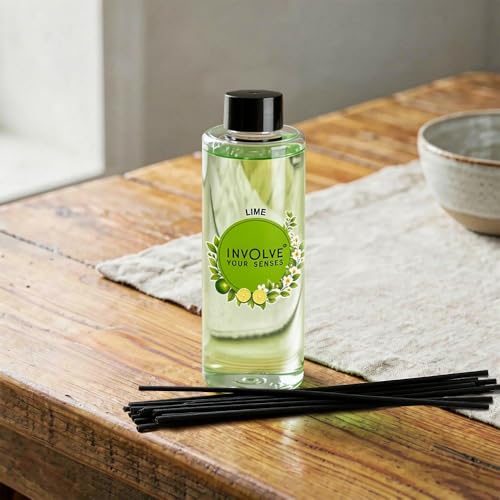 Image of Involve Lime Reed Diffuser Refill with Free 10 Reed Sticks - 120 ml | Long-Lasting Home Aroma Diffuser for Living Room, Bedroom & Gifting | Home Decor | Home Fragrance | Diffuser for Home