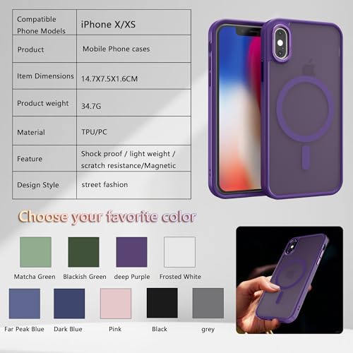 Image of Magnetic iPhone X /XS case,Compatible with Magsafe, Military-Grade Protection,Slim Translucent Matte Shockproof with Anti-Scratch Anti-Fingerprint Phone Cover (deep Purple, iPhone X /XS)