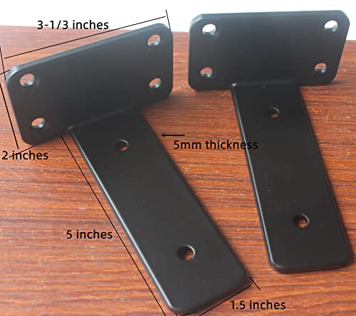 Mhmydz BXGZC-465 12 Pack - 5 Inch Black Hidden L Shelf Bracket (1/5 Inch Thicked) Iron Shelf Brackets thumb #1