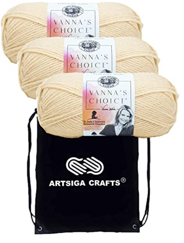 Image of Lion Brand Yarn Vanna'S Choice 860-123 Beige | 3 Skeins, Same Dye Lot, Project Bag, CYC #4 Worsted, 100% Acrylic, Ideal for Crochet, Knitting Blankets, Hats, Scarves