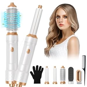 Airstyler 5 in 1, Pro Ionen Hairstyler Föhnbürste Set mit Auto Lockenstäbe | 1000W Haartrockner Air brush für Alle Haartypen, Haarstyler für Volumen, Trocknen, Glätten & Locken