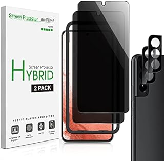 amFilm 2 Pack Privacy Screen Protector for Samsung Galaxy S22 Plus / S22+ 5G [6.6 Inch] with 2 Pack Camera Lens Protector, Anti Spy and Privacy Protection, Fingerprint ID Compatible