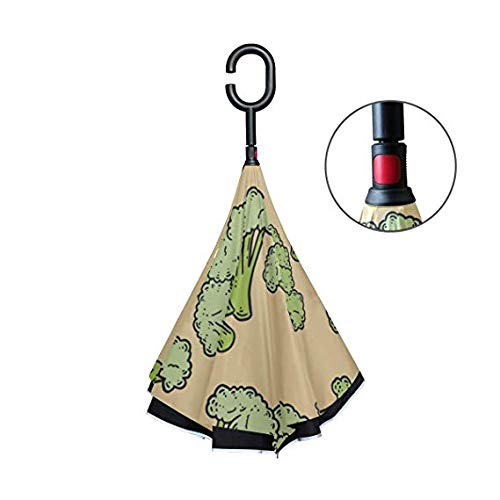 Parapluie inversé de golf double pliage vert émeraude avec poignée en C