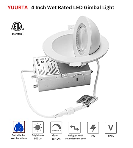 Yuurta (6-Pack 4-Inch 9W Color Selectable 3000K/4000K/5000K Led Gimbal Light 120V 900Lm Dimmable Recessed Lighting For Flat/Sloped/Vaulted Ceilings Etl Listed Ic Rated (Wet Rated, White, Gimbal) #TOP1