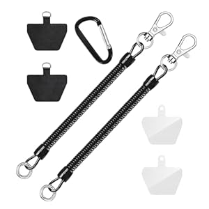 Tharvolex 2 Pack Coiled Phone Lanyard Anti-Theft Strap for Smartphones - Outdoor Hiking Climbing (Black + Black)