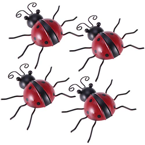 Besportble Home Decoration 4Pcs Iron Ladybug Metal Animal Hanging Wall Art Hanger Ladybug Sculpture Decorations For Outdoor Garden Pool Patio Bathroom Vintage Home Decor #TOP24