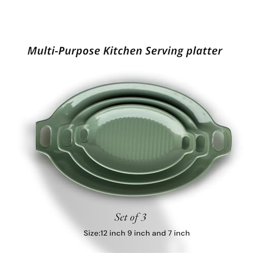 Image of Serving Platter | Melamine Snack Platter | Multi-Purpose Kitchen Serving Platter | Versatile Chip and Dip Tray for Snacks, Starters & Desserts | Lightweight & Dishwasher Safe | Set of 3 (GREEN)