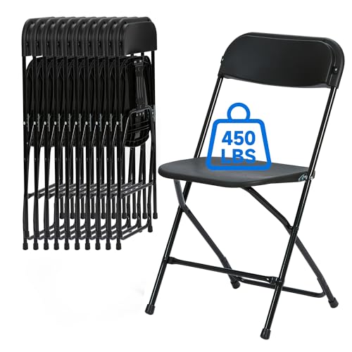 Winlice 10 PCS Plastic Folding Chair, Portable Commercial Chair, 450 LB Capacity Premium Plastic Folding Chairs, Folding Chair for Wedding Party Outdoor Indoor, Stackable Folding Chairs Black