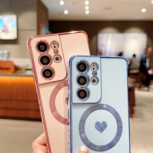 Banailoa Design For Samsung Galaxy S21 Ultra Case Compatible With Magsafe,Luxury Plating Clear Case Magnetic Soft Camera Protective Galaxy S21 Ultra Case (6.8 Inch)-Dark Purple #TOP4