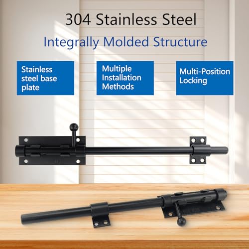 2Pk 304 Stainless Slide Bolt Latch 12" Black Heavy-Duty for Gate/Door by YuYBrightmi - Image 3