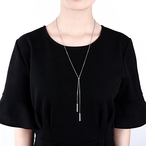 Shaoan Jewelry Graduation Gift Sterling Silver Long Tassel Necklace Bar Y Lariat Long Chain Drop Adjustable Necklace Gift For Her, 30" #TOP4