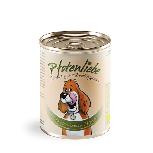 Pfotenliebe Bio-Nassfutter für Hunde, Bio-Gemüsemix mit Rucola, mit Qualitätsgarantie, natürlich ohne Chemie, schonend in der Dose gegart, geeignet als Zugabe bei der Rohfütterung