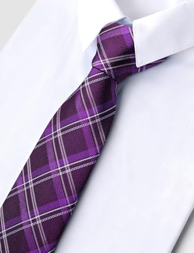 Image of Barry.Wang Plaid Ties Mens Silk Necktie and Tie Clip Checkered Tie for Wedding Party Business Formal