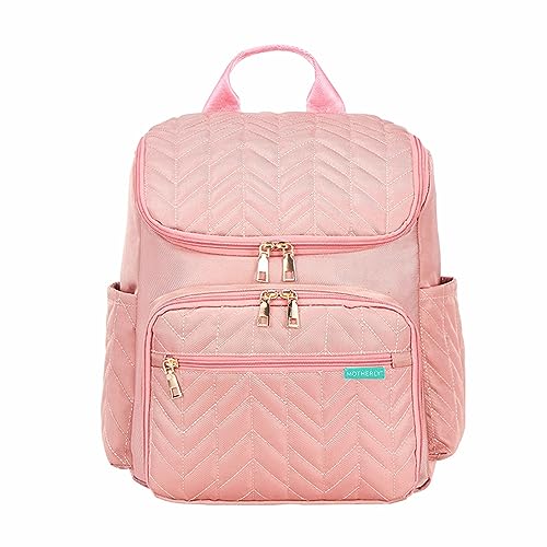 Image of Motherly Quilted Diaper Bag for Mothers for Travel, Maternity Bag for Newborn Baby, Mothers Travelling Bag, Multiple Pocket Backpack for moms, Water Resistant Baby Bag for moms with Warranty(Pink)