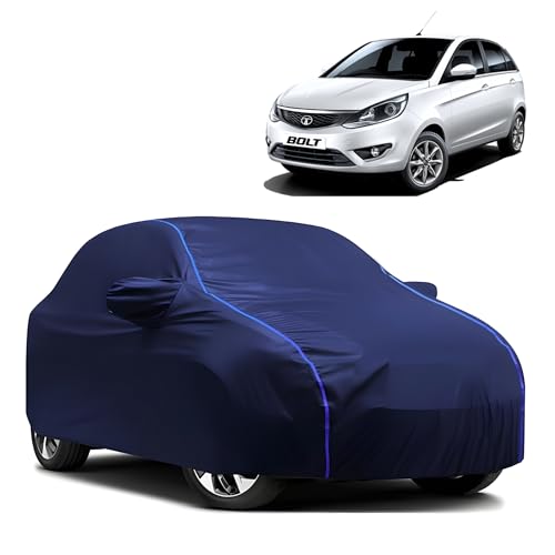 Image of Kerwa Car Body Cover Waterproof with TATA Bolt, Dust & UV Resistant All-Weather Proof Full Body Cover, Blue with Blue Lining, Triple Stitch Elasticated Bottom with Mirror Pocket