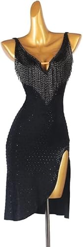 Fisecnoo Vestidos De Baile Latino con Flecos para Mujer, Cuello En V, Salsa Tango, Rendimiento, Ropa De Baile, Vestido De Competición Cha Cha Dividido (Color : Black, Size : M.) Cover