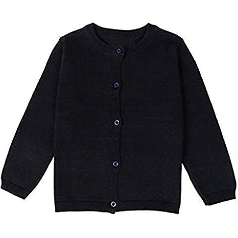 FAIRYRAIN Little Girls Cute Crew Neck Button-Down Solid Fine Knit Cardigan Sweaters 2-3 Years Black Cover