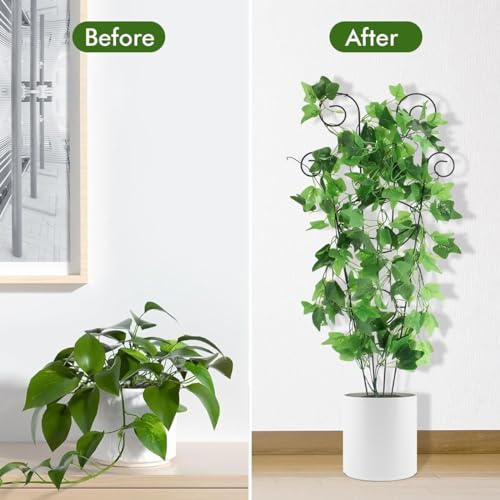 Image of ecofynd 32 inches Metal Trellis for Plants, Different Patterns Stem Flower Plant Support, Garden Climbing Plant Trellis for Outdoor Amaryllis Orchid Lily Rose (1 Pack, BLK, TR017)