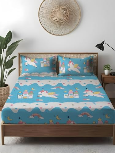 Image of Weave & Decor Cotton Feel Kids Bedsheet Double Bed 90x90 inches, Soft Fabric, Includes 2 Pillow Covers 20x30 inches