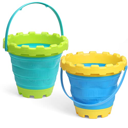 Anzmtosn Seau de plage pliable à château rond, grand seau en silicone, seau à sable, seau pliable, jouets de plage pour enfants et adultes, équipement de plage, gamelles pour chien, camping