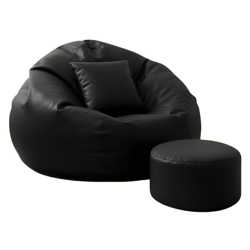 Image of Biggie Bean Bag with Beans Filled 5XL Elite Comfort Bean Sofa-Made for Superior Support-Styled for Contemporary Living with Free Cushion & Footrest (Matching Color : Leatherette Black)