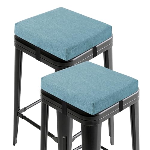 OVOV Lot de 2 coussins carrés antidérapants pour tabourets de bar avec attaches et housse lavable Bleu clair 30,5 x 30,5 cm