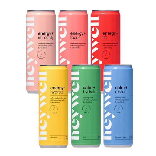Heywell Sparkling Adaptogenic, Trial Pack, 12 Fluid Ounce (Pack of 6) - Organic, Non GMO, Vegan, Gluten Free, Dairy Free