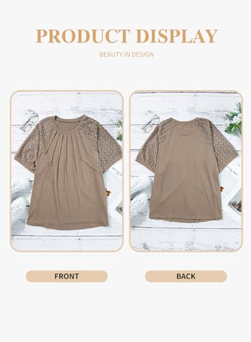 Image of Eytino Plus Size Tops for Women Summer Lace Short Sleeve Crewneck Loose Casual Blouse Tunic T Shirts(1X-5X)