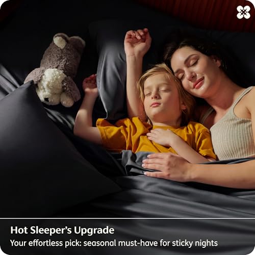 Image of Bedsure Full Size Bed Sheets, Cooling Sheets, Rayon Derived from Bamboo, PureWoven, Breathable & Soft, Deep Pocket Up to 16 Inches, Hotel Luxury Silky Bedding for Hot Sleepers, Black