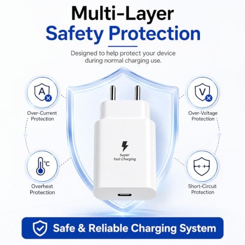 Image of Zybux 25W C-Type Super-Fast Power Adapter Compatible with Samsung Galaxy Z Fold 6|5|4|Ultra|Plus|S24|S23|M17|A17|F07|M35|M36|Tab |S11|S10|S9|FE|Lite| USB-C 25Watt PD 3.0 Quick Fast Adaptor, White