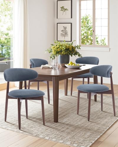 Image of Dining Room Chairs Set of 4, Upholstered Farmhouse Dining Chairs, Modern Fabric Kitchen Chairs with Solid Wood Leg,Blue