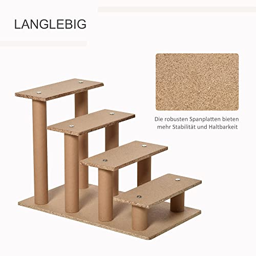 PawHut Hundetreppe 4-stufig, 35 cm Katzentreppe für Bett und Sofa, Haustiertreppe für Hunde und Katzen bis 5 kg, Plüschoptik, Beige