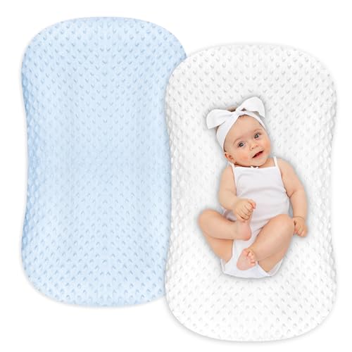 Hooyax Baby Lounger Cover 2 Pack Premium Newborn Lounger Covers, Organic Removable Infant Slipcovers for Baby Nest Lounger, Ultra Soft Snug Fit Infant Lounger Cover for Boys Girls (Blue,White)