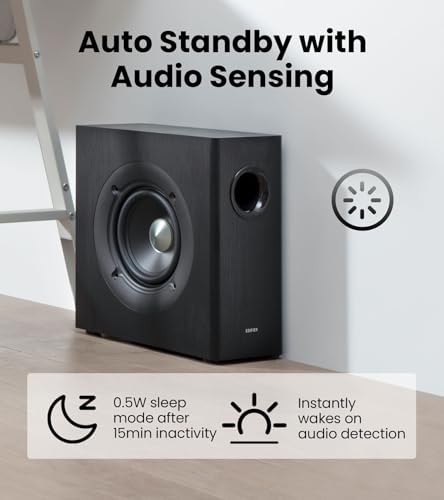 Image of Edifier T5s Powered Active Subwoofer with 70W RMS, 8 inch Long-Throw Woofer, Deep Bass (35Hz) Speaker, Built-in Amp, Low Distortion, Phase Selector & Energy-Efficient for Home & Studio Audio, Black