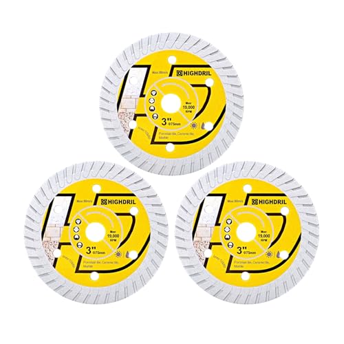 HIGHDRIL Diamond Disc for Porcelain 75 mm – 3pcs Cutting Discs for Ceramic Porcelain Marble Granite for Mini Angle Grinder